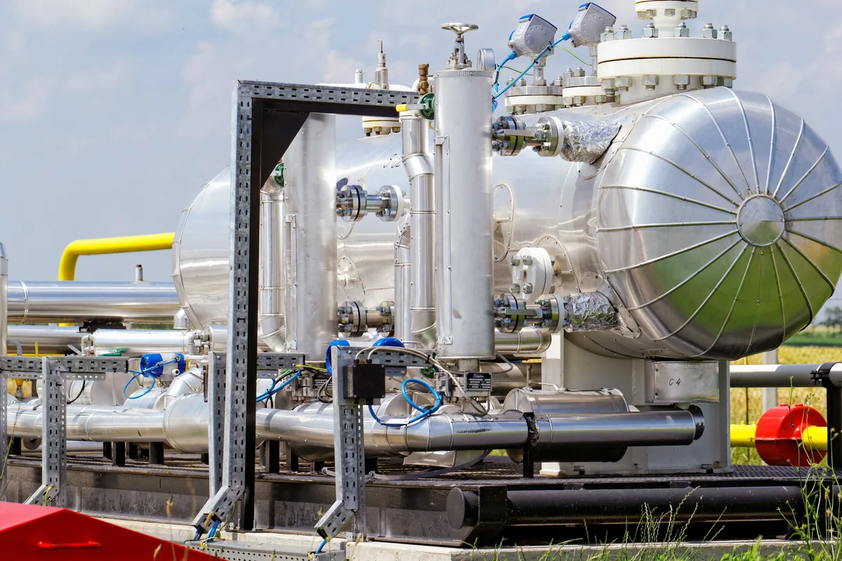 Pressure vessels and apparatus skid on industrial site